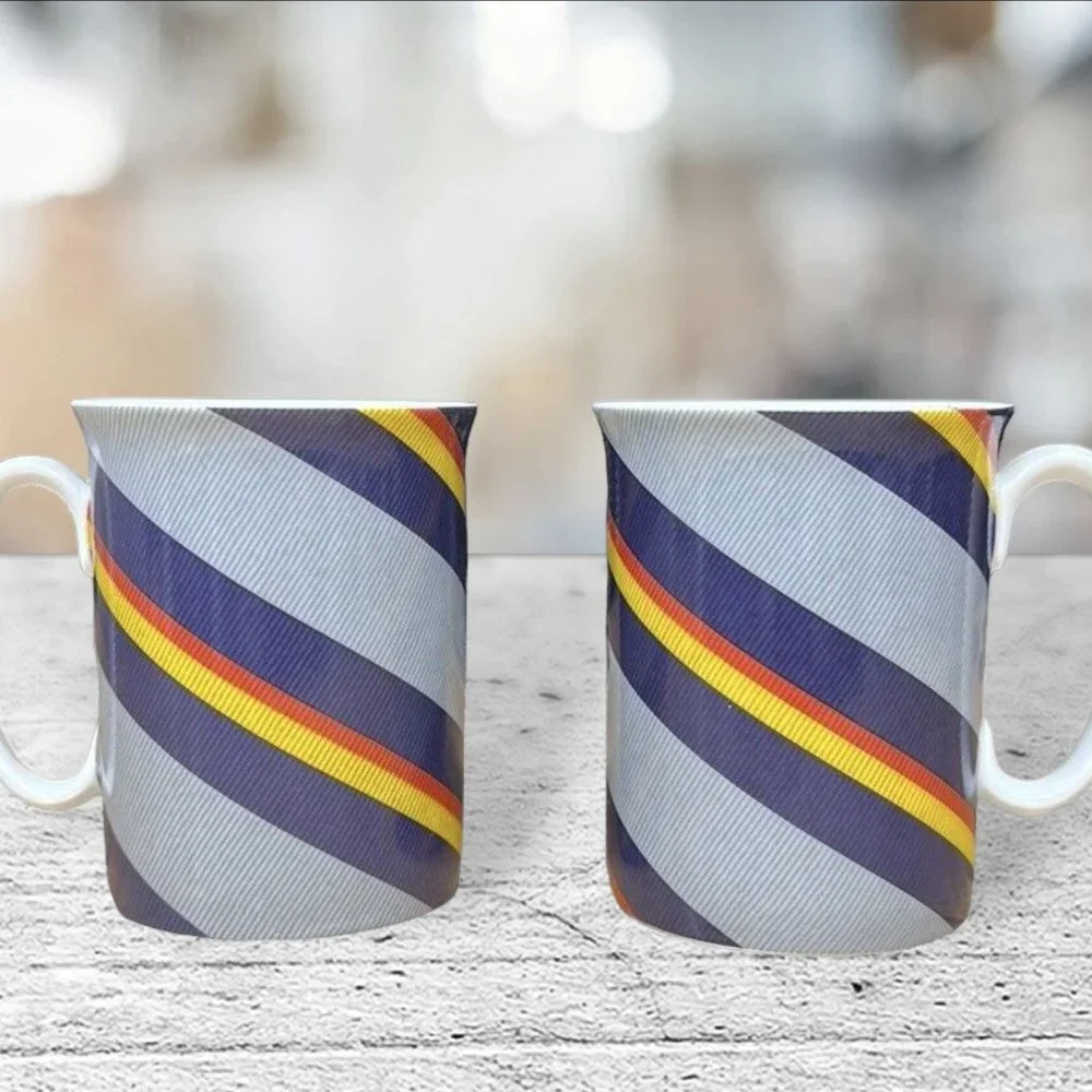 Two (2) Block Spal Portugal Royal Scots Gray Regimental Stripes Mugs VGC